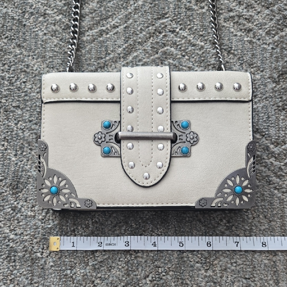 VENUS Cream Crossbody Bag with Turquoise Accents - Picture 6 of 15